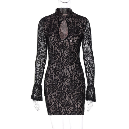Fashion Sexy Lace Bodycon Bell Sleeve Dress