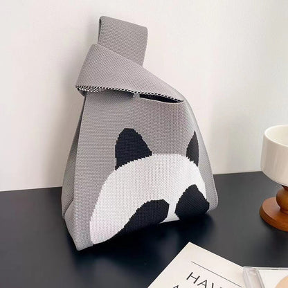 Knitted Tote Bag With Cute Designs Soft Polyester Casual