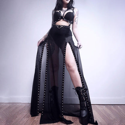 Solid Lace Sheer Long Dress for Women