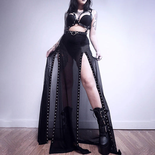 Solid Lace Sheer Long Dress for Women
