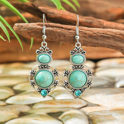 Turquoise Geometric Earrings Vintage Ethnic Style Zinc Alloy