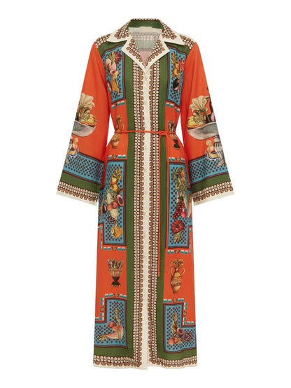 Elegant Floral Long Linen Cardigan Dress