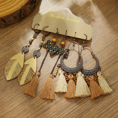 Bohemian Tassel Earrings Set Vintage Style Fashion Jewelry