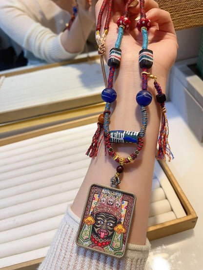 Zajiram Thangka Pendant With Tibetan Handmade Glass Necklace Rop