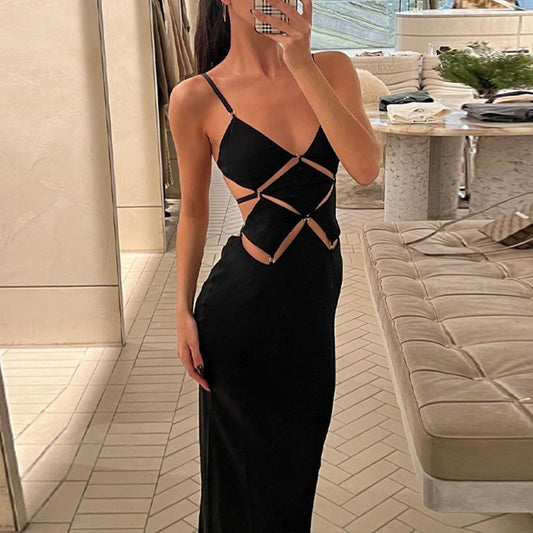 Slim Fit Solid Color Backless Cami Maxi Dress