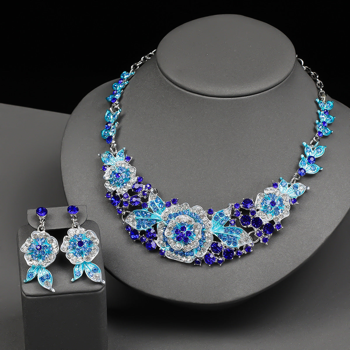Exaggerated Rose Flower Necklace and Earring Set for Women