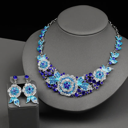 Exaggerated Rose Flower Necklace and Earring Set for Women