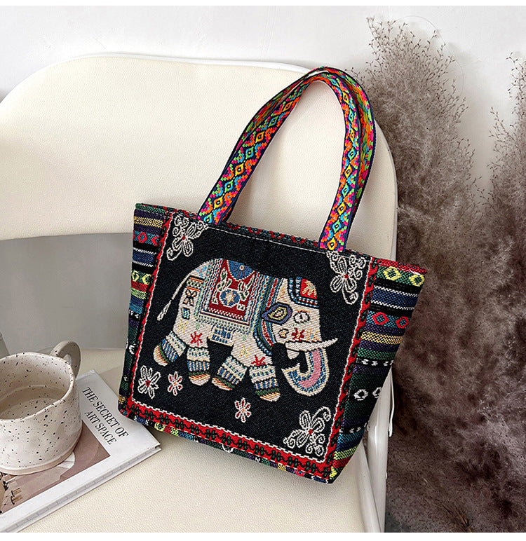 Bohemian Floral Embroidered Tote Bag Stylish Canvas Shoulder Bag