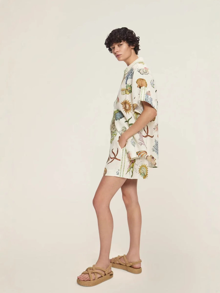Trendy Casual Linen Short Sleeve Shirt & Shorts Set