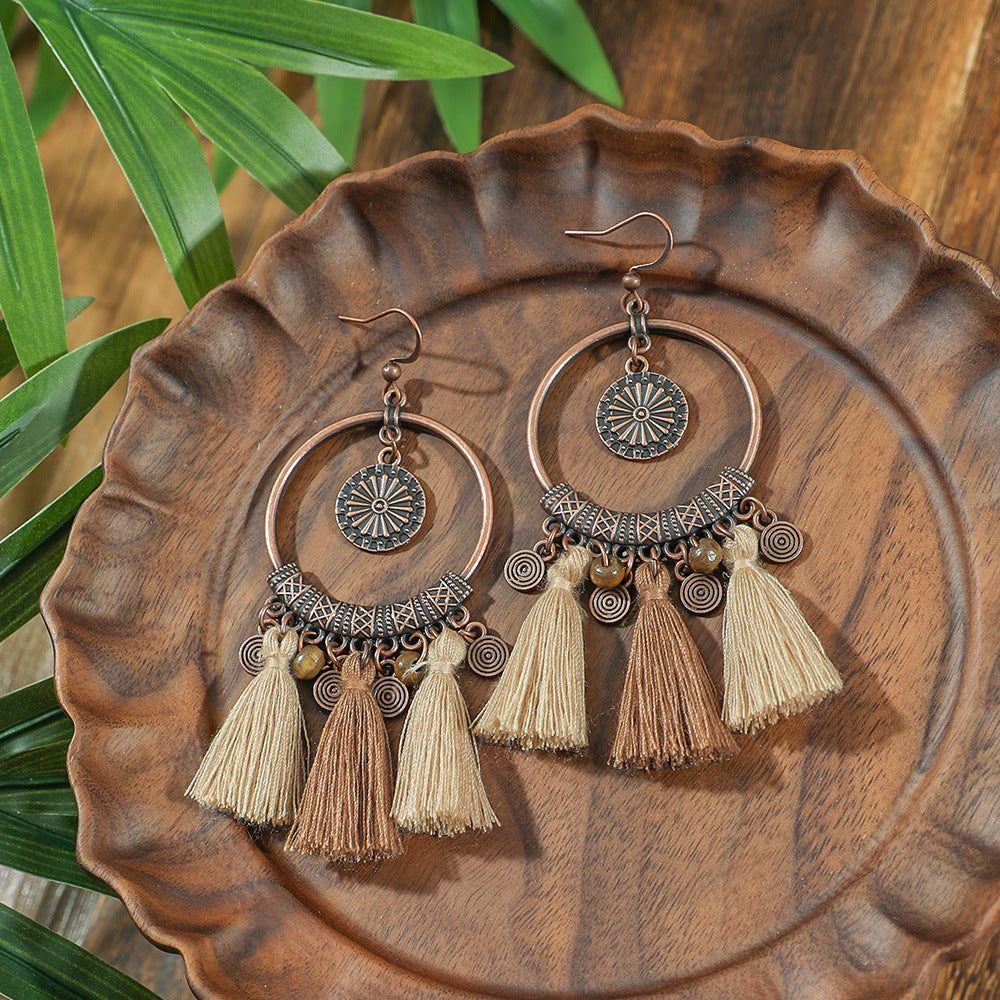 Bohemian Handmade Woven Tassel Earrings Trendy Versatile Jewelry