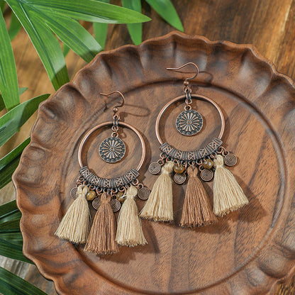 Bohemian Handmade Woven Tassel Earrings Trendy Versatile Jewelry