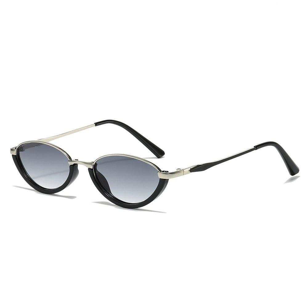 Oval Frame Metallic Sunglasses Stylish UV400 Protection