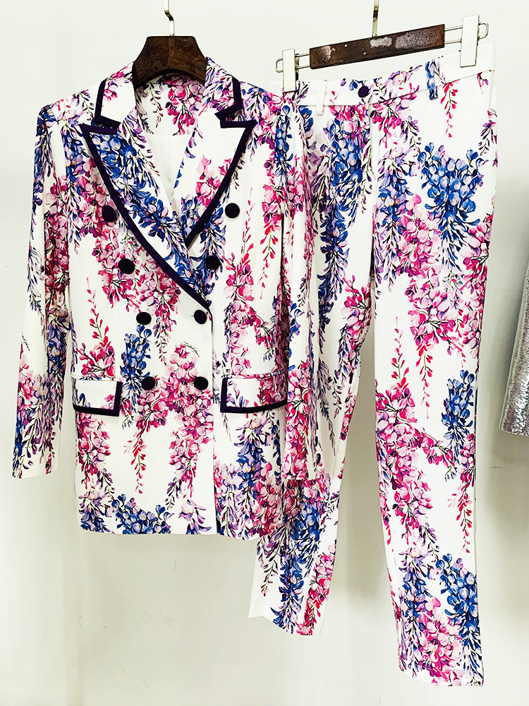 Floral Print Two-Piece Pants Suit