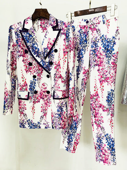 Floral Print Two-Piece Pants Suit