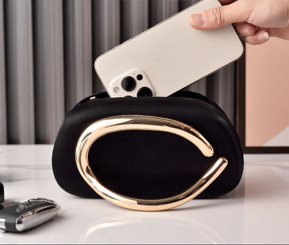 Retro PU Evening Clutch Bag With Gold Handle