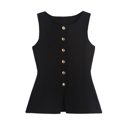 Round Neck Button Down Sleeveless Vest