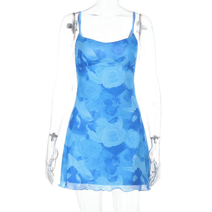 Summer Floral Print A-Line Dress with Spaghetti Straps