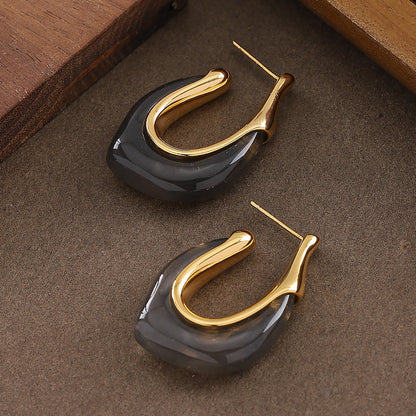 U-Shape Geometric Resin Earrings With 925 Sterling Silver