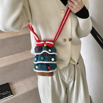 Cute Handmade Crochet Christmas Tree Crossbody Bag