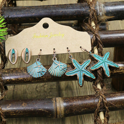 Boho Starfish Shell Earrings Vintage Style Ocean-Inspired Studs