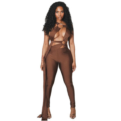 Stylish Hollow-Out Bodysuit With Metal Accent For Women