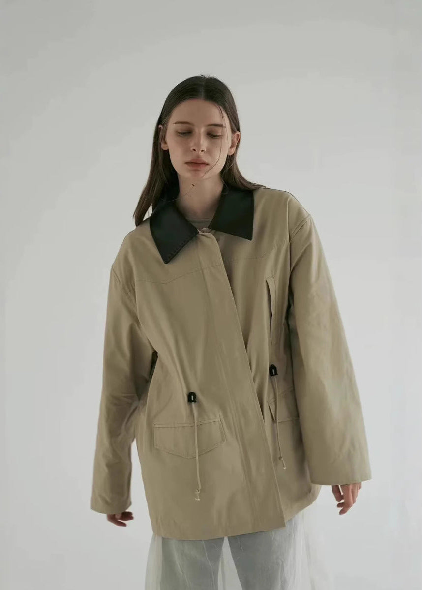 Utility Jacket Lightweight Khaki Contrast Collar