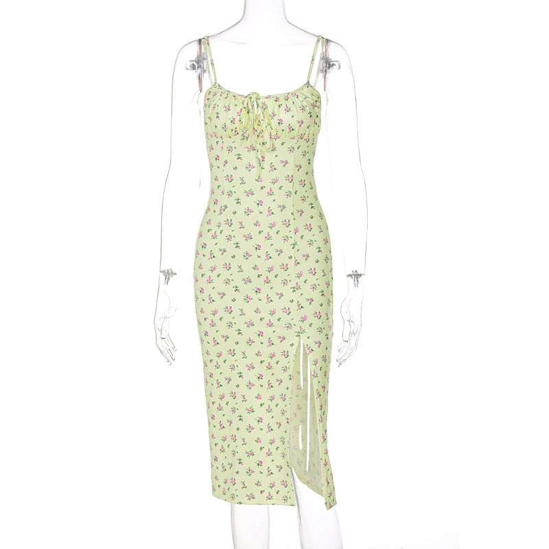 Floral Print Split Hem Sling Dress Comfortable Casual Wear