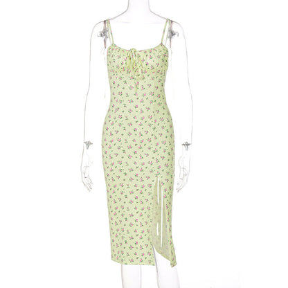 Floral Print Split Hem Sling Dress Comfortable Casual Wear