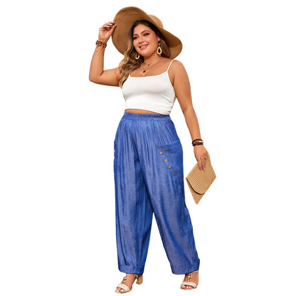 Loose-Fit High-Waisted Casual Pants With Pockets