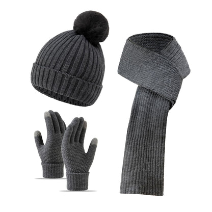 Warm Knitted Winter Hat, Scarf, And Gloves Set