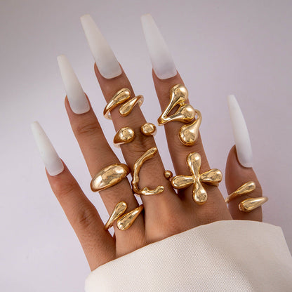 Geometric Metal Lava Line Open Ring Set - 4 Pieces