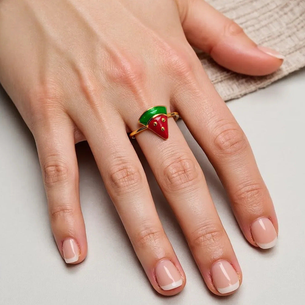 Fruit Pattern Stainless Steel Rings Cute Student Accessories