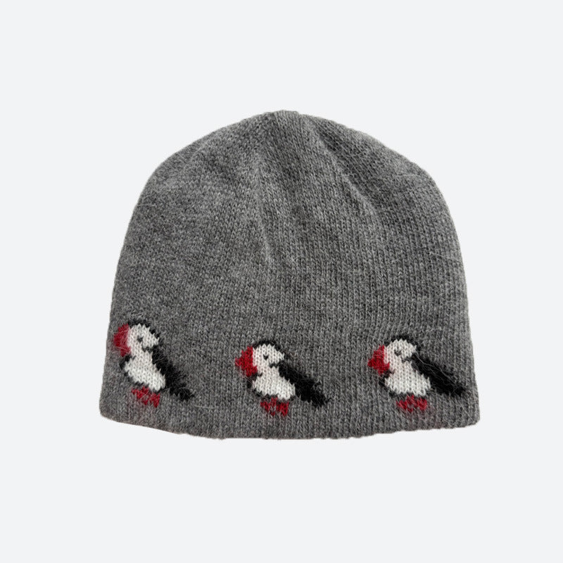 Knitted Bird Pattern Wool Beanie for Women