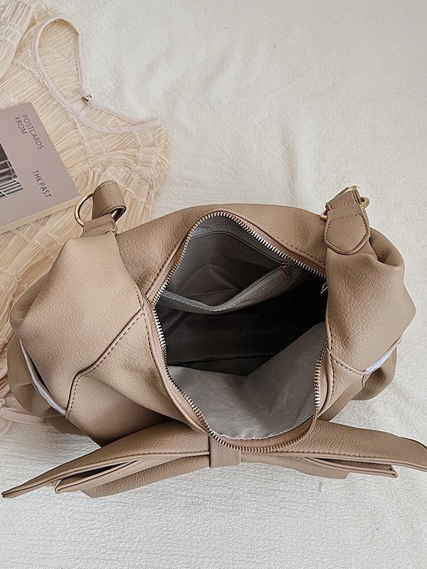 Fashionable Bow Decorated Shoulder Bag Stylish PU Crossbody Bag