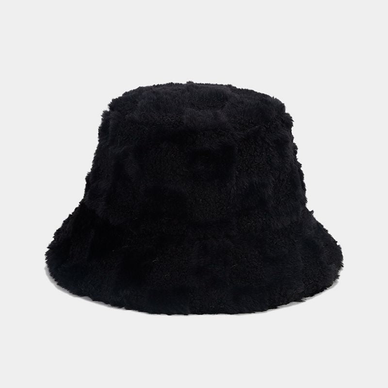 Winter Fuzzy Trendy Plaid Thick Warm Bucket Hat
