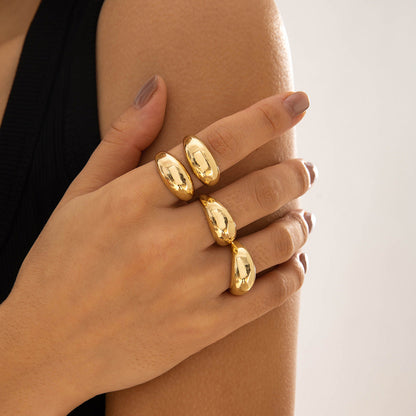 Geometric Metal Lava Line Open Ring Set - 4 Pieces