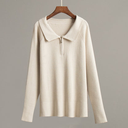Casual Polo Neck Knitted Sweater Comfortable All-Season Wear