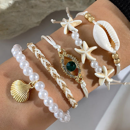Bohemian Seashell Beaded Anklets Set With Starfish Elements