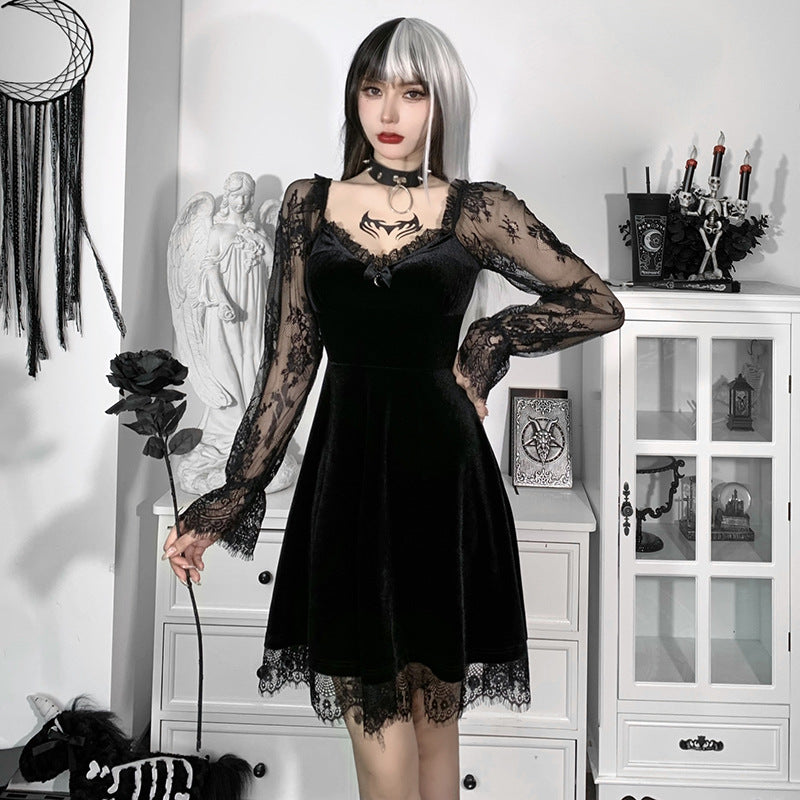 Dark Aesthetic Lace Hip-Hop Dress Short Sleeve