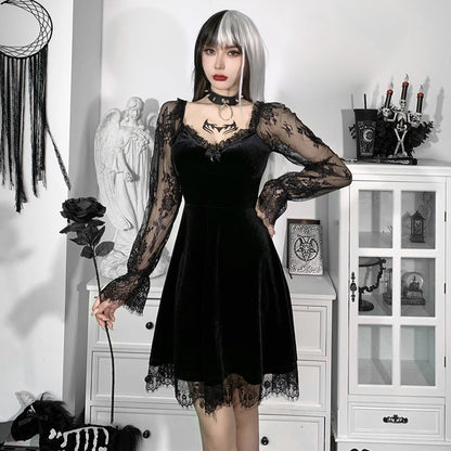 Dark Aesthetic Lace Hip-Hop Dress Short Sleeve