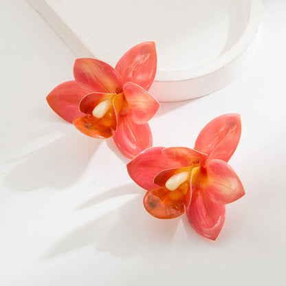 Flower Drop Resin Earrings S925 Silver Studs for Women