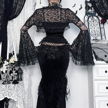 Gothic Lace Bell Sleeve Open Cardigan