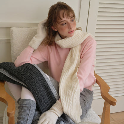 Knitted Braided Wool Blend Scarf for Women