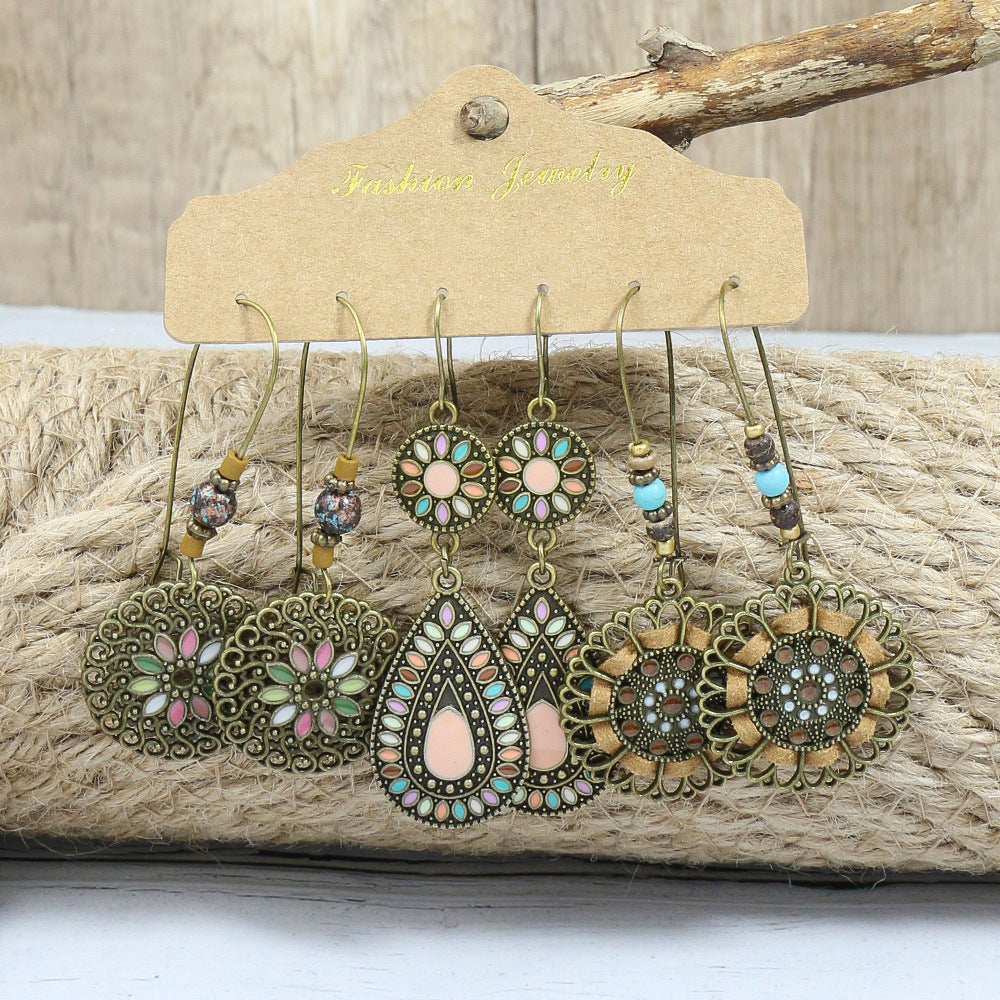 Boho Vintage Minimalist Hollow Drop Earrings Set