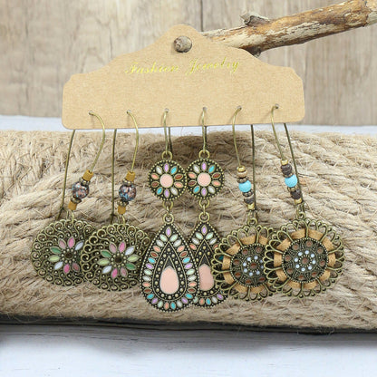 Boho Vintage Minimalist Hollow Drop Earrings Set