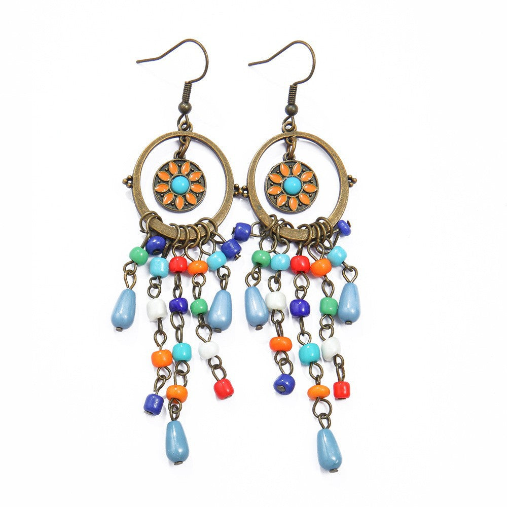 Vintage Geometric Leaf Beaded Earrings Set Fashionable Accessories