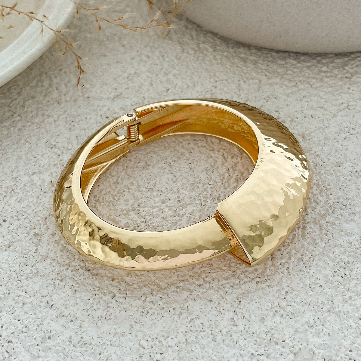 Exaggerated Wide Hammered Finish Bangle Bracelet Set
