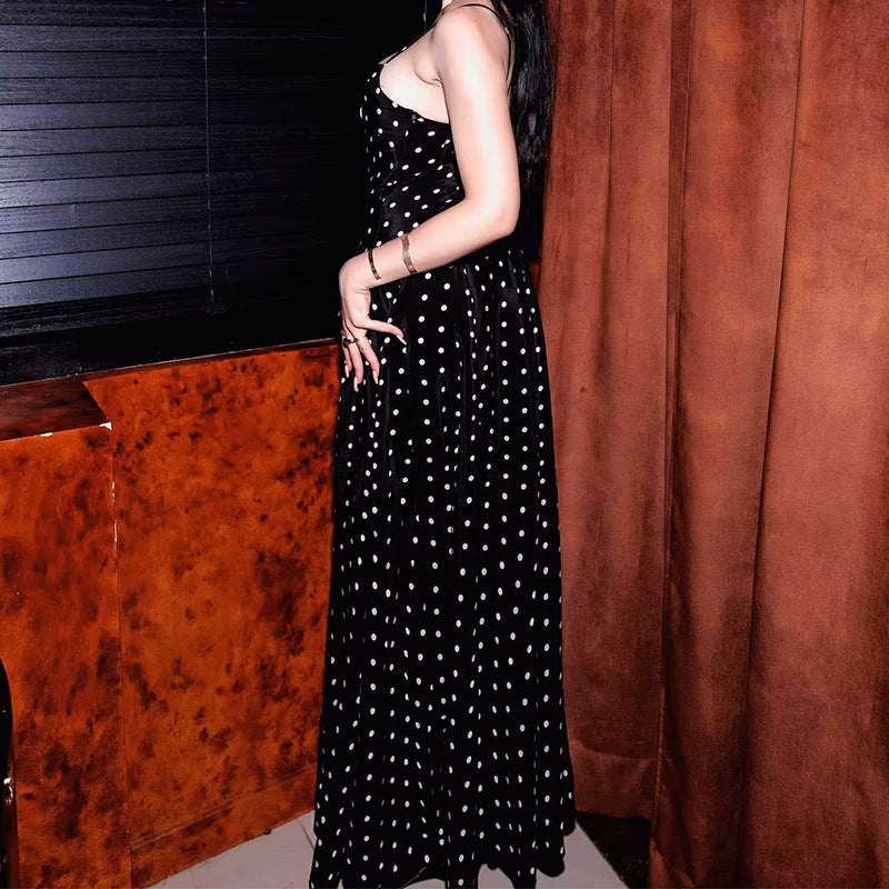 Elegant Casual Polka Dot Print Maxi Dress with Spaghetti Straps