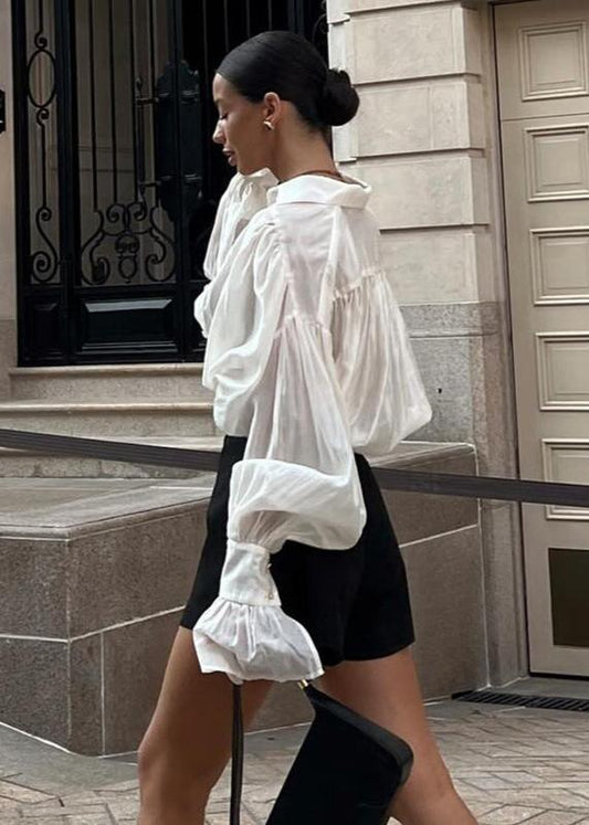 Satin Blouson Top With Bishop Sleeves