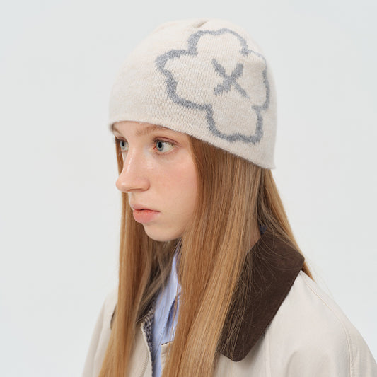 Textured Knitted Wool Blend Beanie Hat for Women